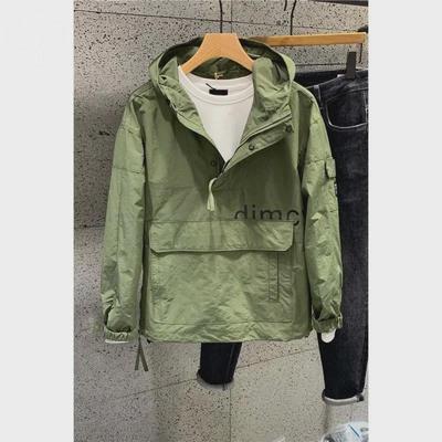 Veste à capuche décontractée de style japonais, couleur unie, avec lettrage imprimé tendance pour hommes