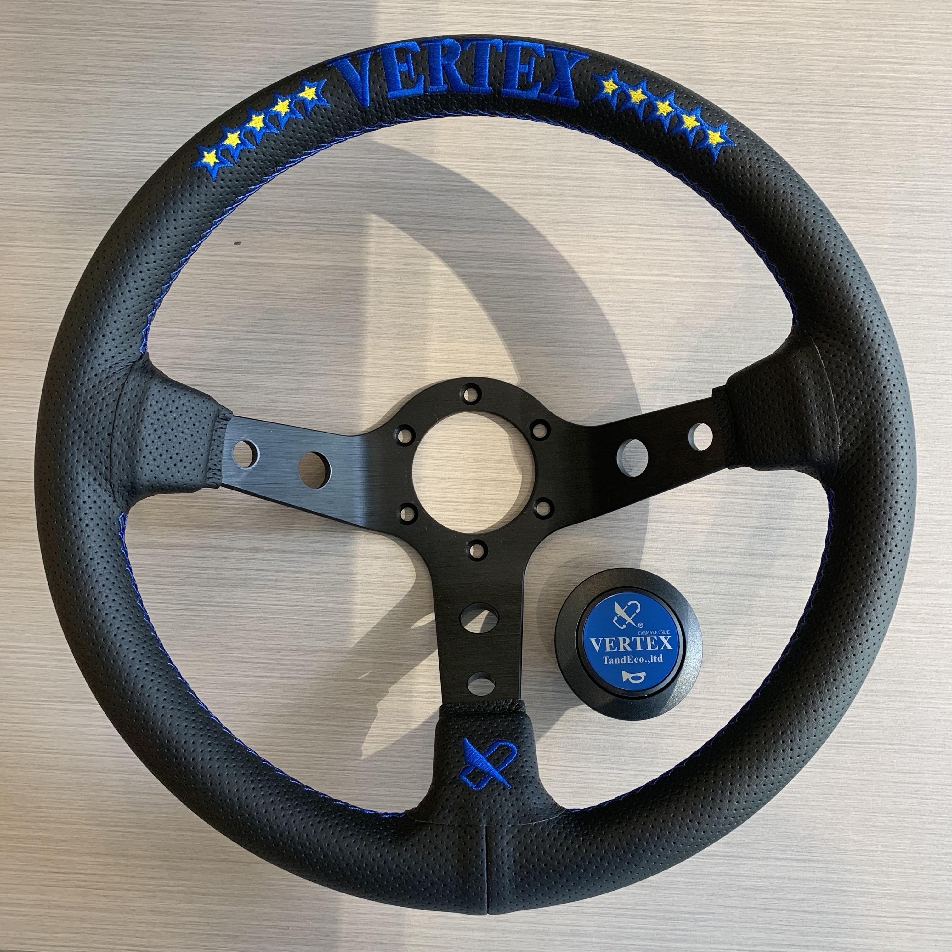 Vertex Cars Universal Steering Wheel Leather Aluminum Alloy Embroidery Racing Drift Accessory Auto parts Game Steering Wheel 001-GZFXP425-02