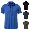 Fashionable Men's Summer Slim Fit Comfortable Striped Knitted Lace-Up Neckline Shirt