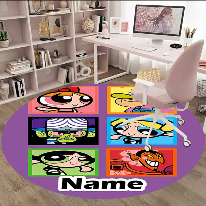 Customizable The Powerpuff Girls11 Round Non-Slip Carpet - Ideal for Garden, Picnic, Office, Perfect for Decoration, Suitable For All Seasons