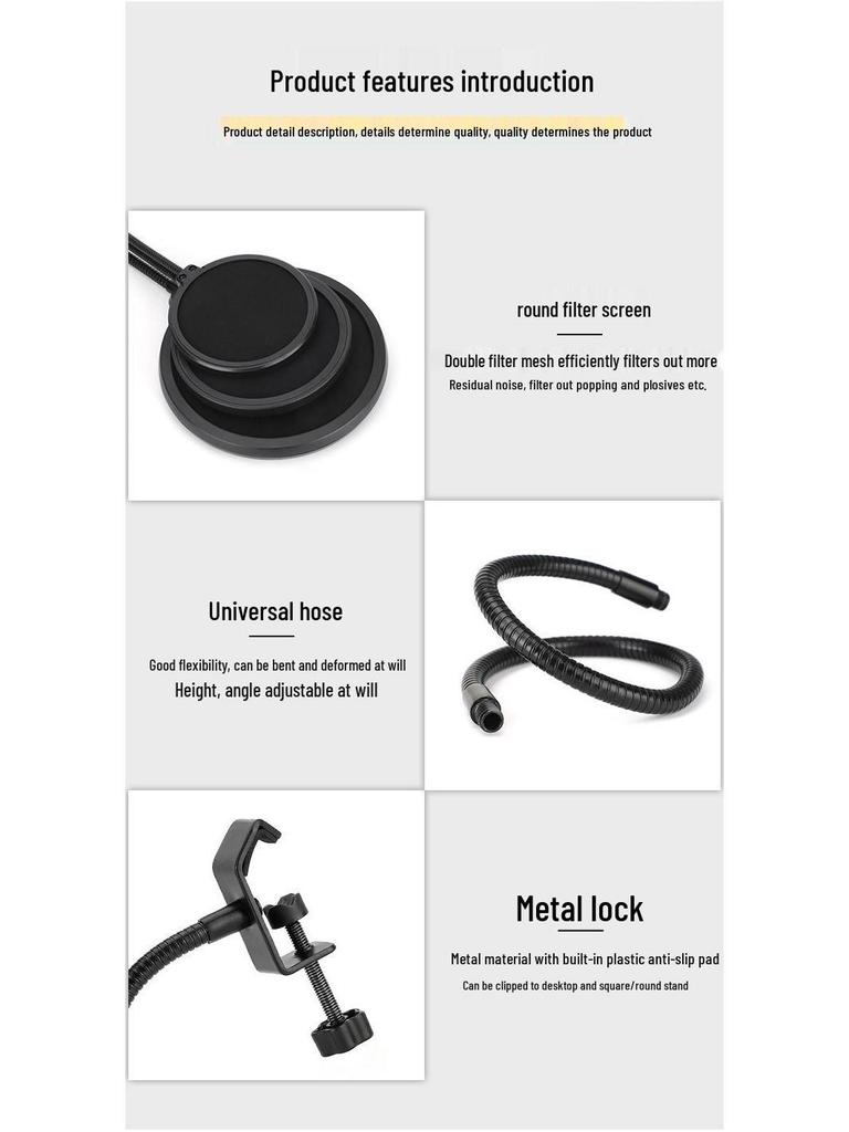 Adjustable Gooseneck Microphone Pop Filter for Streaming & Recording - Universal Clip-on, Small/Large