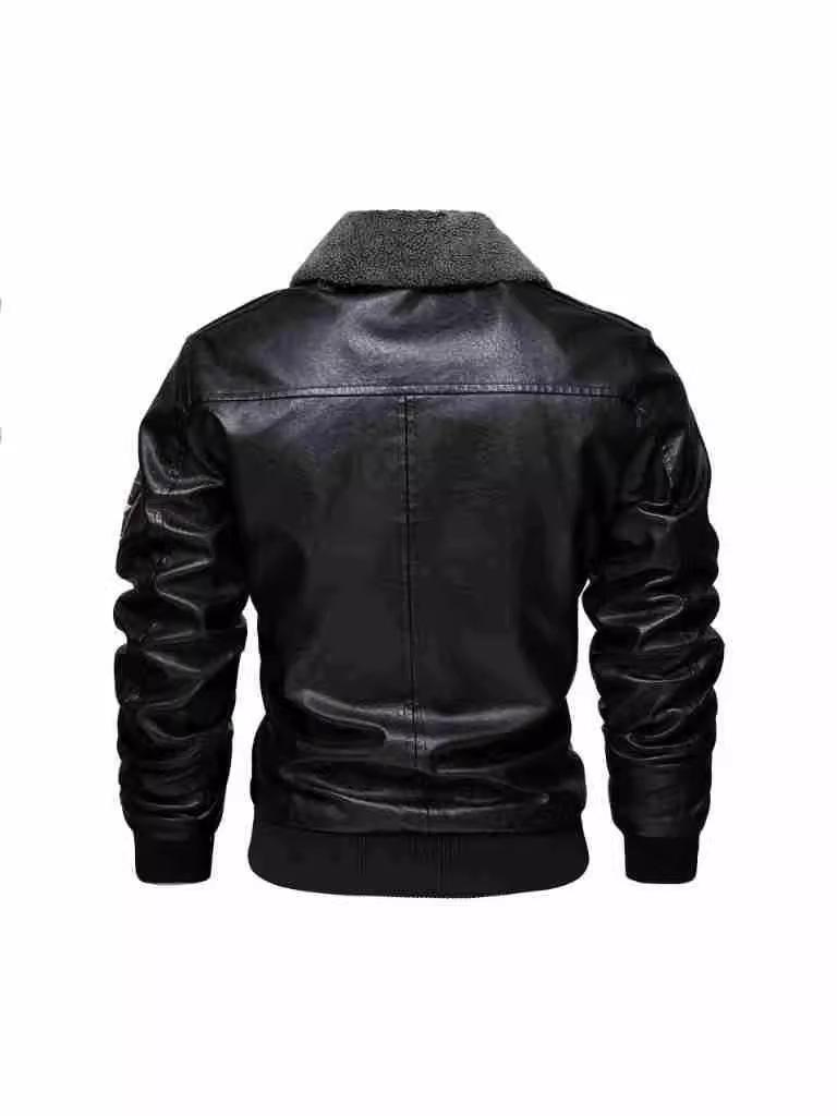 Men's European-American Winter PU Leather Jacket - Velvet Lined, Slim Fit, Lapel Style Outerwear.