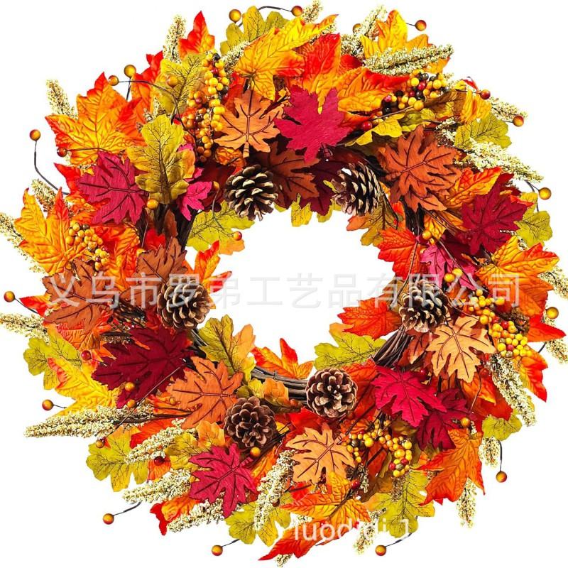 Harvest Wreath With Pumpkins Berries Vine Circle Halloween Thanksgiving Door Decor