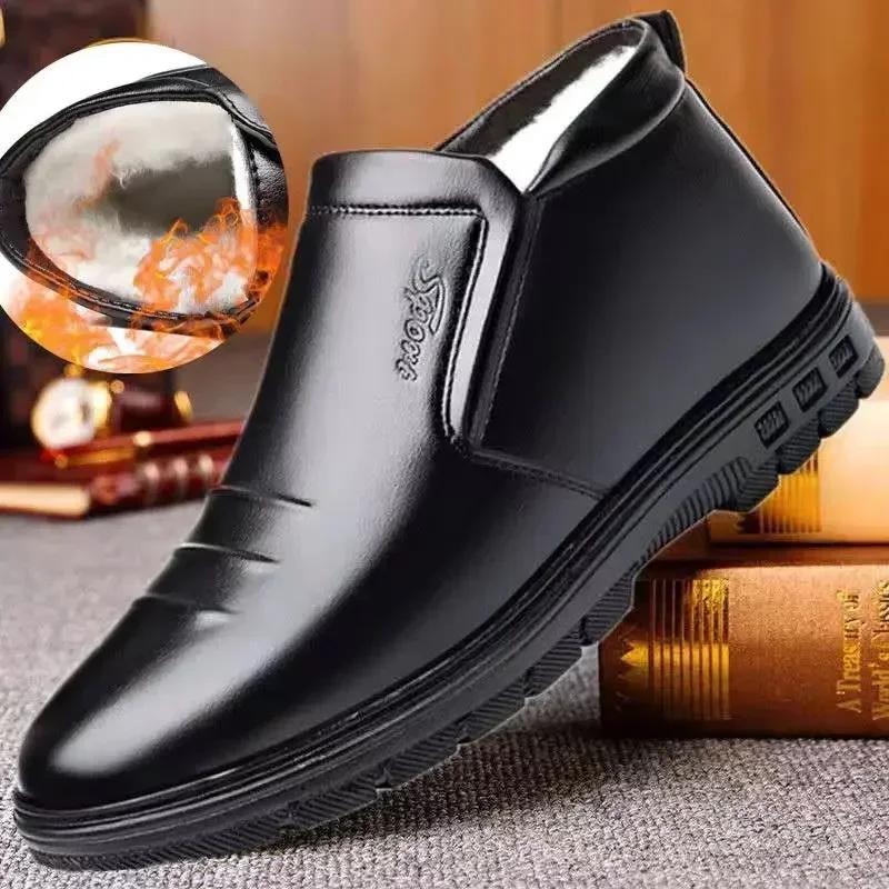 

Мода 2025 Мужские Зимние Осенние Кожаные Ботинки с Мехом Зимние Мужские Модные Ботильоны Деловой Повседневный Мужские Зимние Ботинки Рабочая Обувь 42