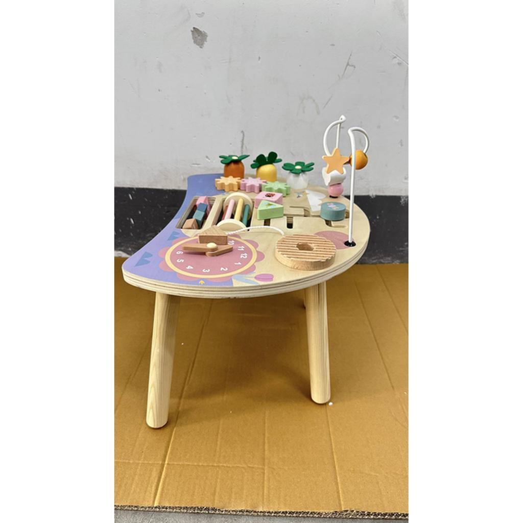Wooden Baby Activity Table for 1-3 Years, 6-in-1 Montessori Activity Table with Gears, Bead Maze, Rotating Clock