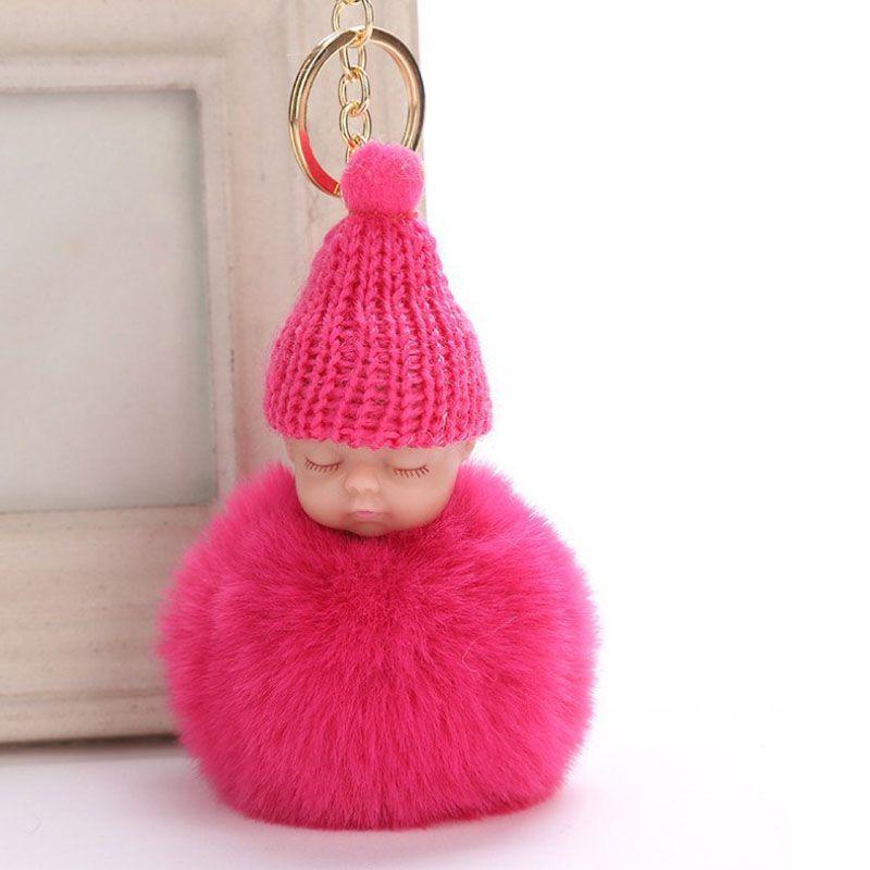 Entzückender schlafender Babypuppen-Schlüsselanhänger mit weichem künstlichem Kaninchenfell für Taschen und Schlüssel