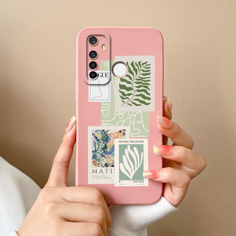 Für Oppo Realme Q3 Q3i V15 Q5i X2 X7 Q5 Q V13 A5 Pro F29 Handyhülle Pop-Etikettenmuster Weich Glatt Flüssigsilikon Linsenschutzhülle Für Oppo Hülle