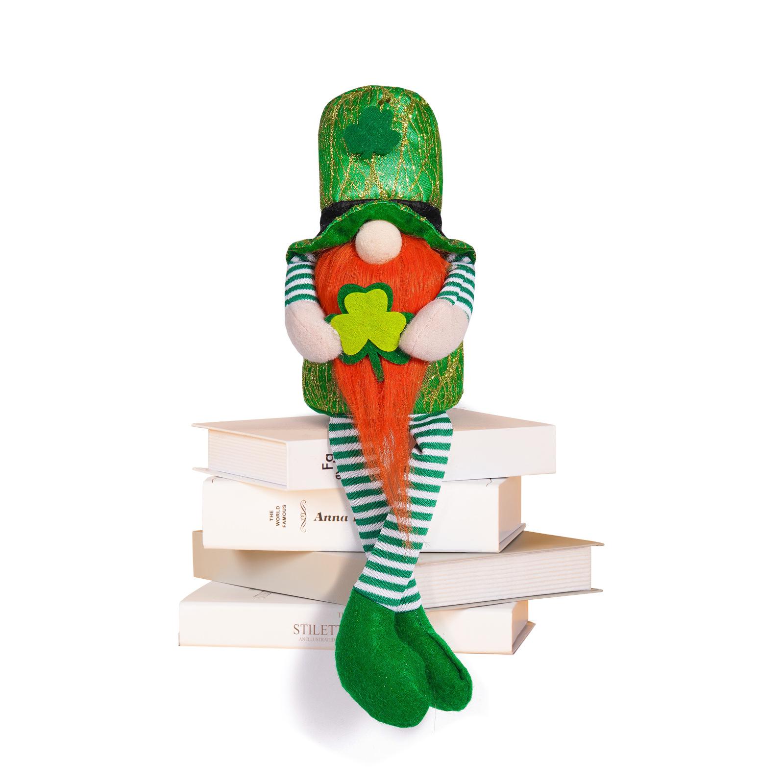 St. Patrick s Day Green Gnome Ornament with Bright Pink & Green Leaves