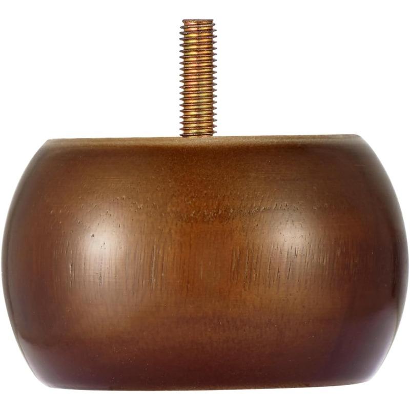 4PCS Walnut Solid Hardwood Round Bun Feet 2inches with M8 Bolt Predrilled for Furniture Ottoman Couch Cabinet Sofa Legs