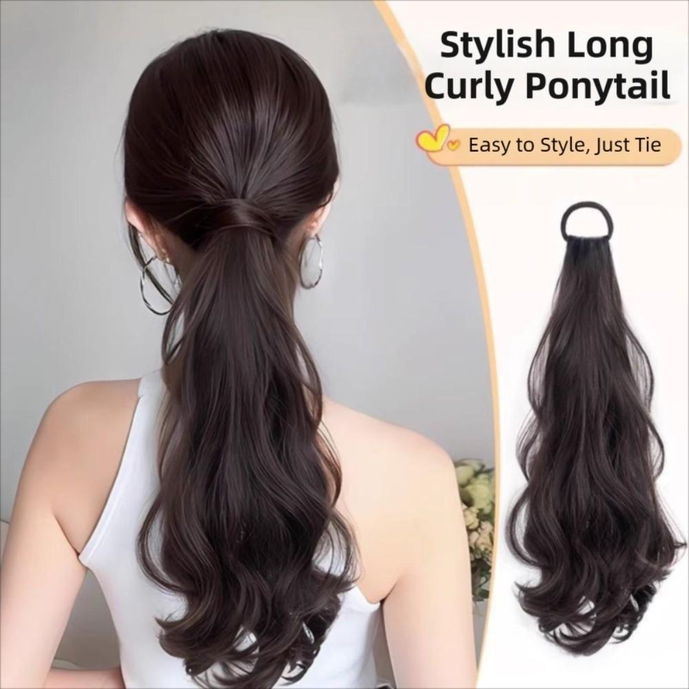 Vitality Long Wavy Ponytail Hair with Rubber Band Hair Band Hairpiece Daily Use