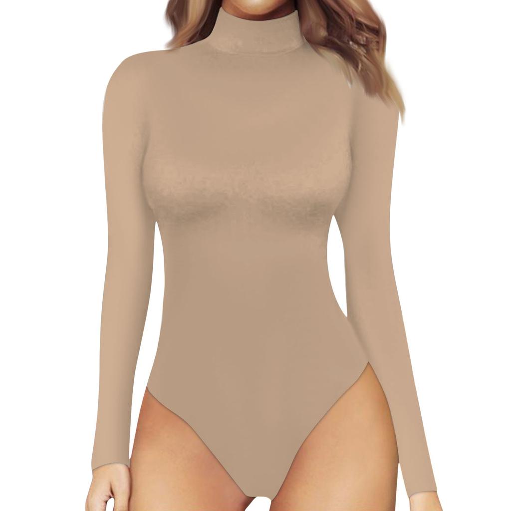 Women's One-piece T-shirt Slim Long Sleeve Half High Neck Color Jumpsuit Top