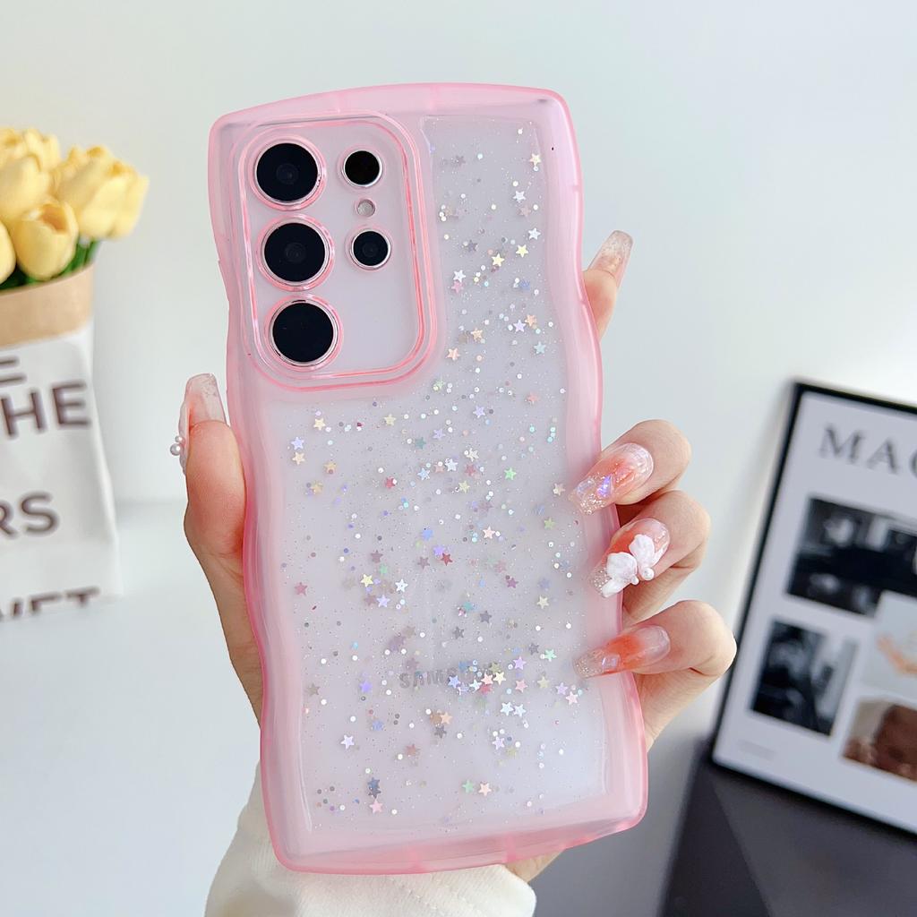 Suitable for Samsung S25 Ultra Mobile Phone Case A55 Drop Glitter Powder S24FE Wavy Pattern A35 Protective Case