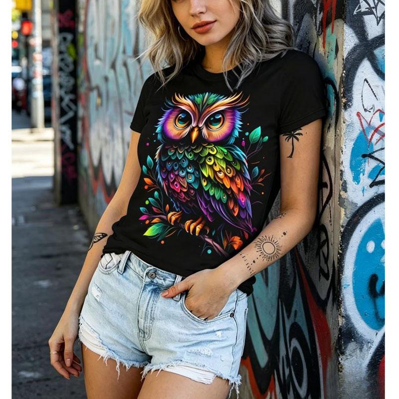 Summer Owl Animal 3D Print T-Shirts Summer Women's Casual Short Sleeve Round Neck T Shirt Harajuku Tees Tops Female Clothing