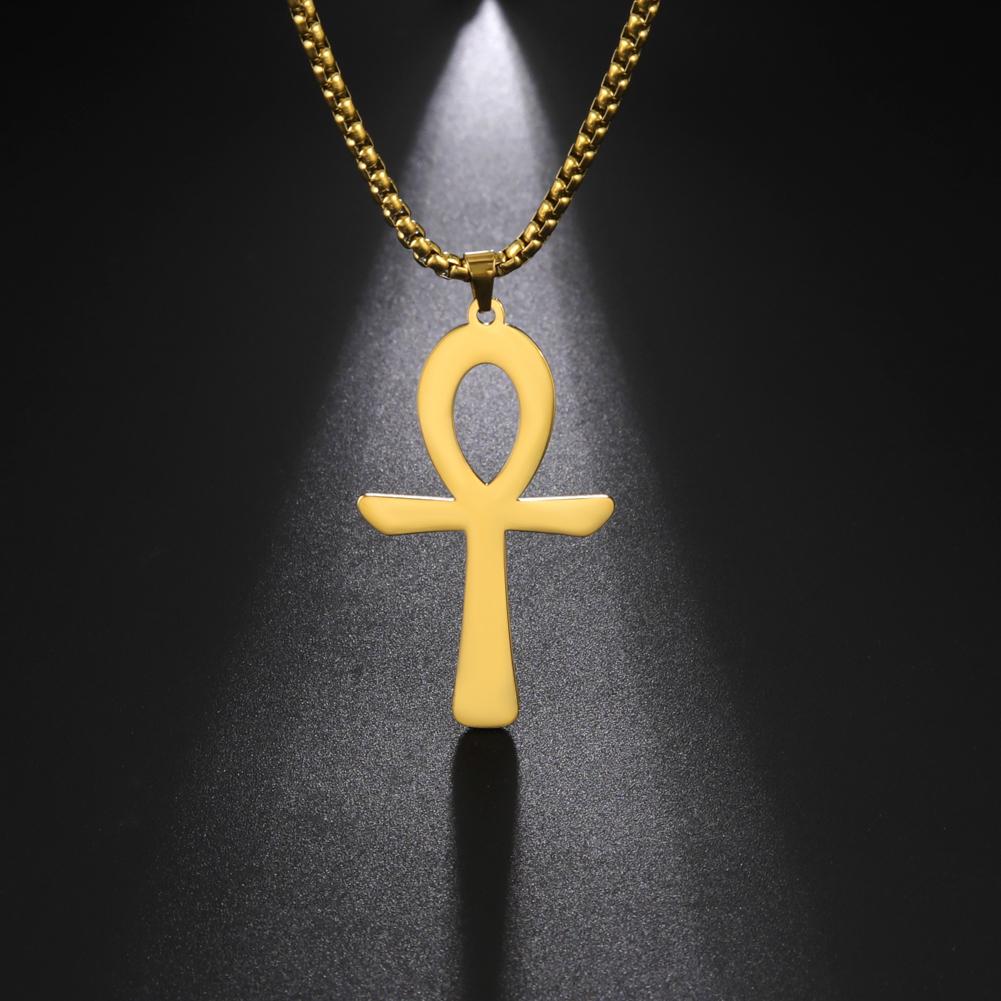 Collier Punk en acier inoxydable avec pendentif en croix égyptienne pour homme et femme, bijou tendance, ras du cou, cadeau