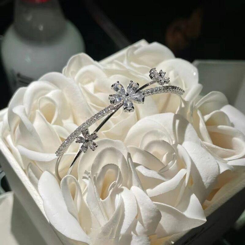 Exquisite Silver Bracelet Beautiful Petals Zircon Bracelets Chain Fashion Elegant Versatile Accessories Women Valentine's