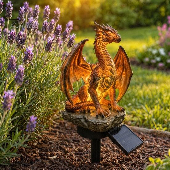 Ornamenti Solari da Giardino Luminosi, Statua Drago Selvaggio, Scultura Uomo Selvaggio, Lampada Volante Resina Decorazione Luce Notturna da Esterno per Patio Cortile Senza Fili