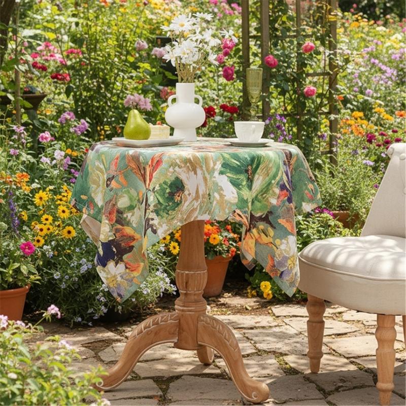 Stylish Florals Print Tablecloth Multipurpose Polyester Materials for Dining Party Home Decoration