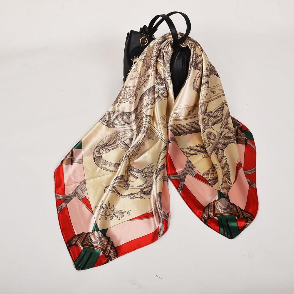Winter Blue Red Silk Scarf Hijab Ladies Fashion Accessories Satin Square Scarves Foulard Spring Fall Head Scarves Shawls 90*90cm