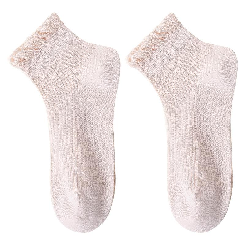 3 Pairs of Women's Spring Summer Cotton Thin Mesh Lace Solid Color Short Socks