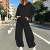 Women Casual Two Piece Set Hoodie Sweatshirt and Wide Leg Pants Drawstring Waist Relaxed Fit Lounge Outfit for Everyday Wear