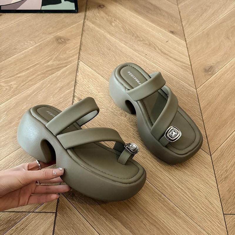Set of Toe Drag Women's Shoes Summer New Fashionable Versatile Metal Platform Comfortable Casual Sandals Shoes
