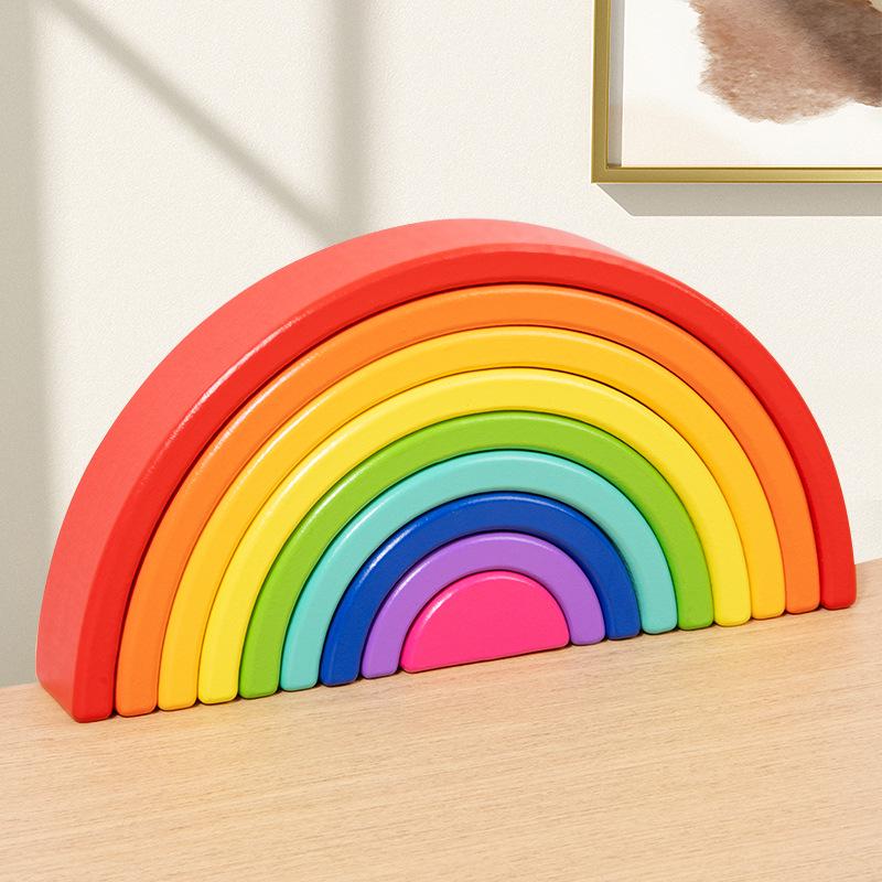 Деревянные радужные кубики для детей для раннего развития и распознавания цветов