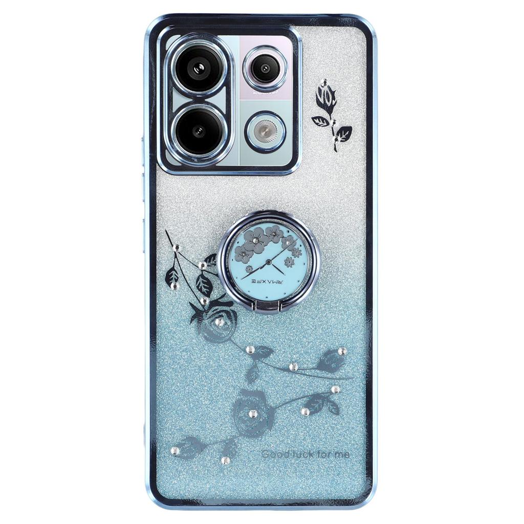KADEM For Xiaomi Redmi Note 13 Pro 5G/Poco X6 5G Case Rhinestone Flower Ring Kickstand TPU Phone Cover