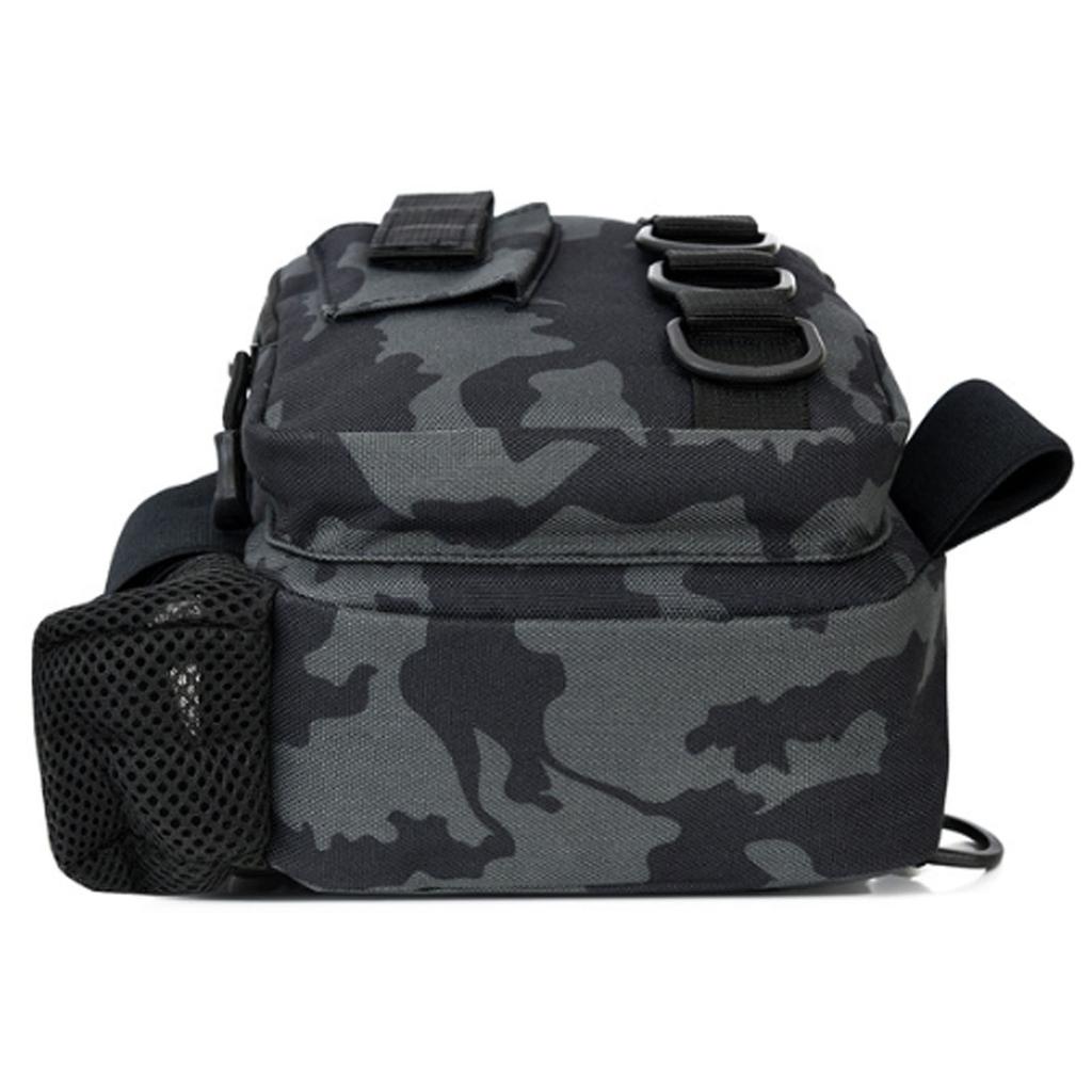 Fishing Sling Pack Large Capacity Water Proof Oxford Cloth Fishing Chest Bag for Fishing Tackle Equipment Black Camo
