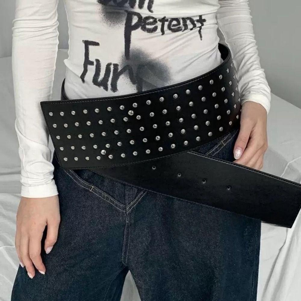 

Harajuku Extra Wide Belt Pu Leather Waist Belts Fashion Waist Strap For Women чорний