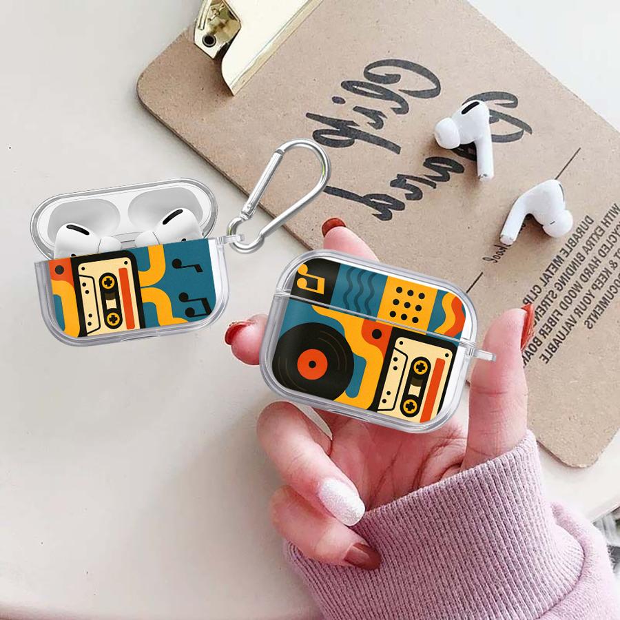 Trendy Retro Music Pattern Case For Airpods Pro Pro3 4 2 3 Pro2 1 Clear Earphone Cases Cover