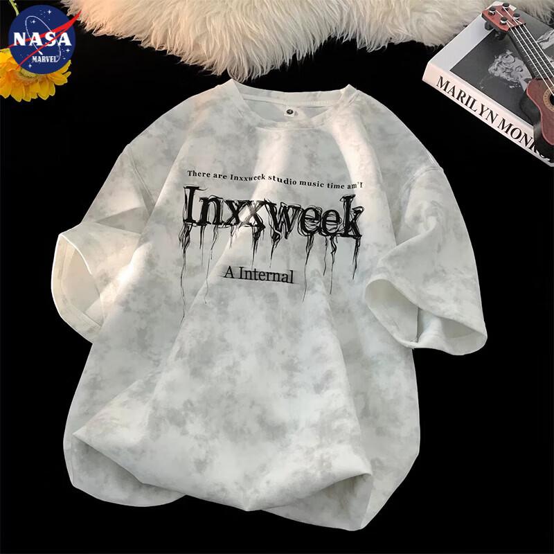 NASA MARVEL Men s Tie-Dye Letter Print Loose T-Shirt 2XL