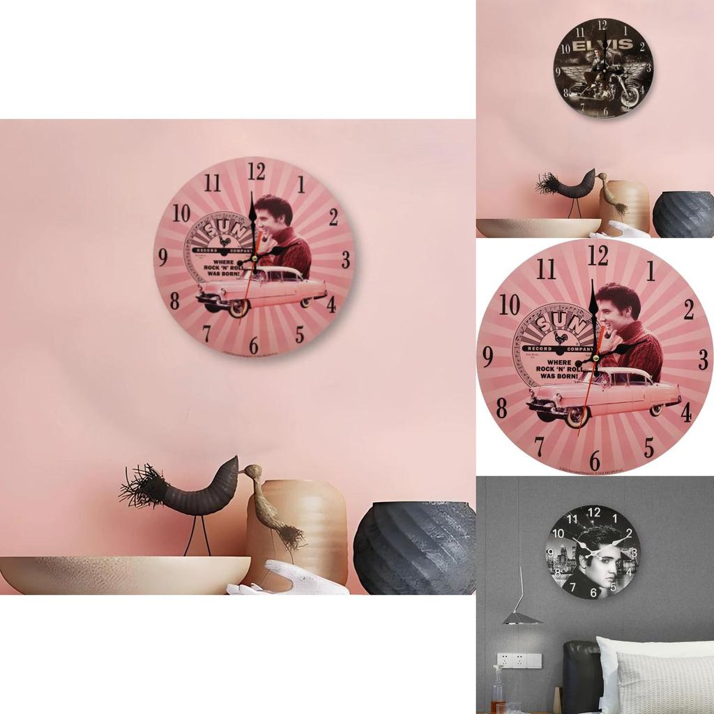 Minimálně retro nástěnné hodiny s motivem Elvise Presleyho pro dekoraci obývacího pokoje