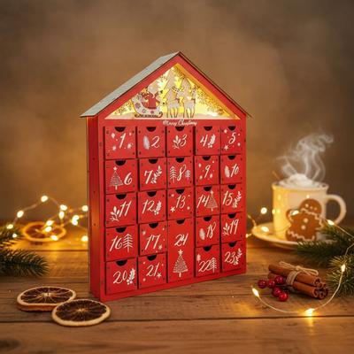Countdown To Christmas House Shaped Countdown Calendar with 24 Drawers Refillable Wooden Advent for Kids Home Decoration