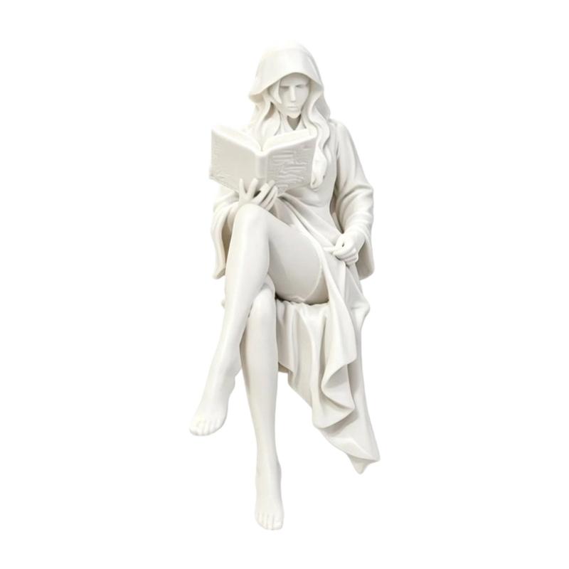 Reading Girl Statue Decors, Hooded Theme 3D Print Figurine for Desk Display, Bookcase , Nightstand Ornament, Small Home Decoration