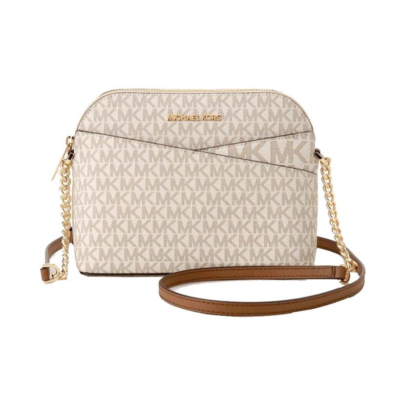 Michael Kors Mk Jet Set Travel Simple French Chain Logo Print Shell Bag Women Shoulder Bag Vanilla-White 35F1GTVC6B-VANILLA
