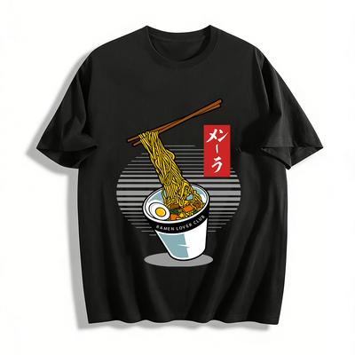 Novelty Ramen Print Top For Ramen Lover Club Fans Pure Cotton T-shirt