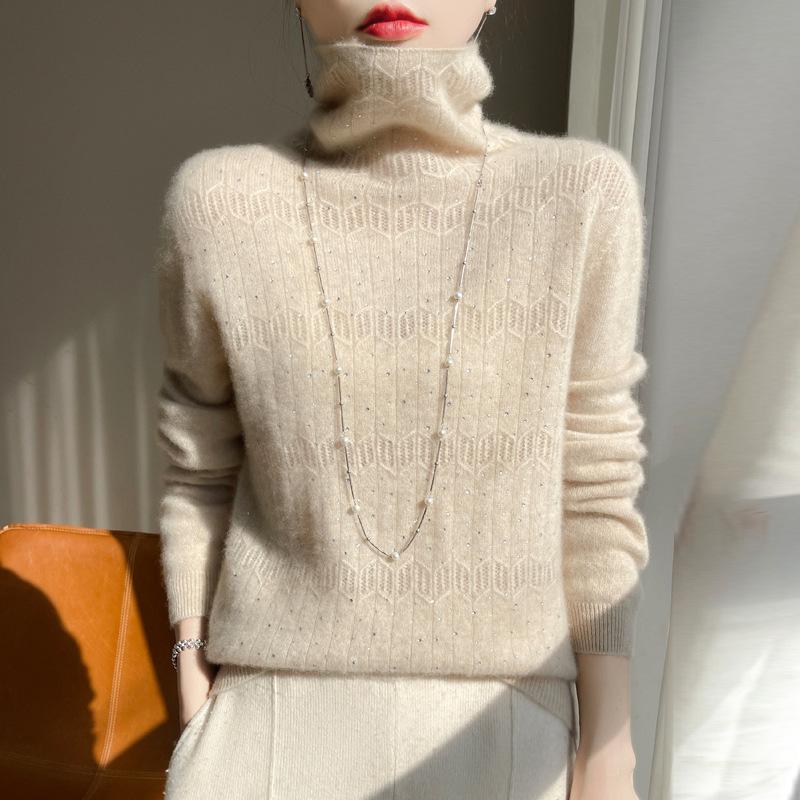 Podzimní a zimní pletené svetry ready-to-wear první linie s rolákem vlněný základní svetr pro ženy žakárové pletené svetry s rolákem