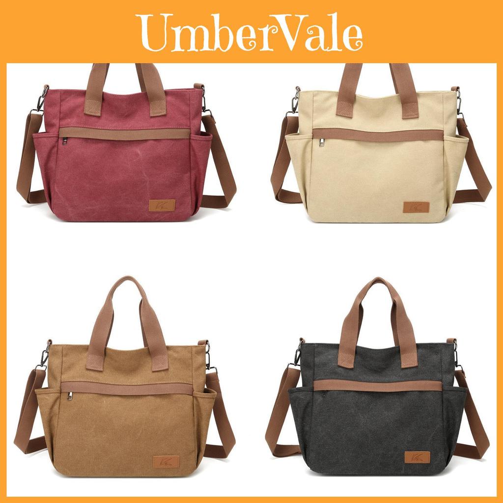 Canvas Tote Bag With Multiple Pockets For Daily Casual Use Womens Large Capacity