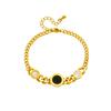 18K Gold Plated Roman Numeral Shell Onyx Bracelet, Dainty Cuban Link Chain Bangle for Women, Trendy Jewelry