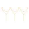 Stainless Steel Bead Chain Tassel Double-layer Y-shaped Necklace for Women, Simple Heart Flower Zircon Gold Plated Long Necklace