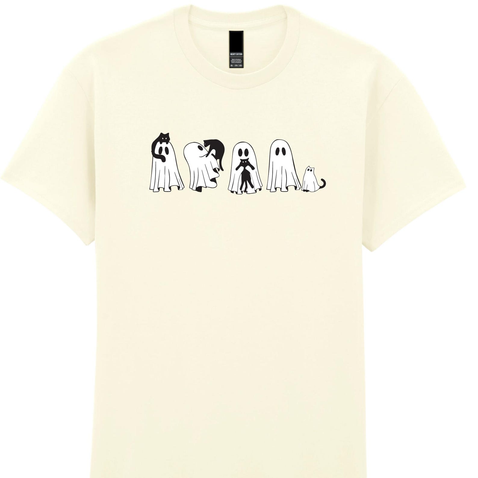 Ghost and Cat Halloween T-Shirt, Spooky Season Shirt XL