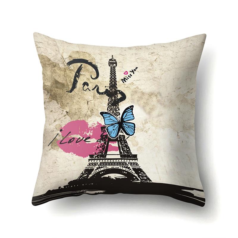 Polyester Pillow Cover Home Printed Pillow Cover Retro Tower European Building Cushion Cover Car Cushion Cover