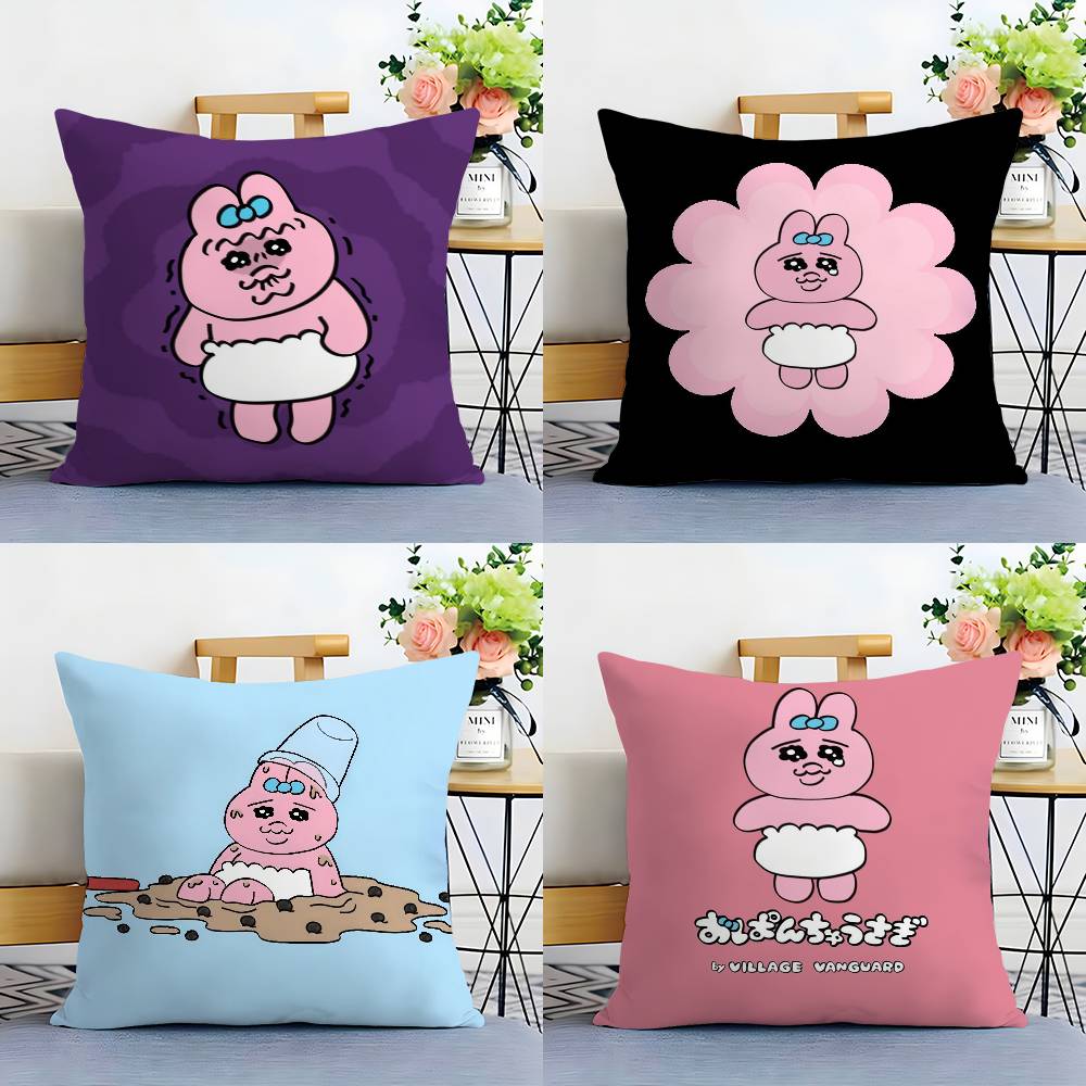 Kawaii O-Opanchu Usag Pillow Case Plush Fabric Soft Double Sided Print Sofa Cushion Cover Throw Pillow Covers