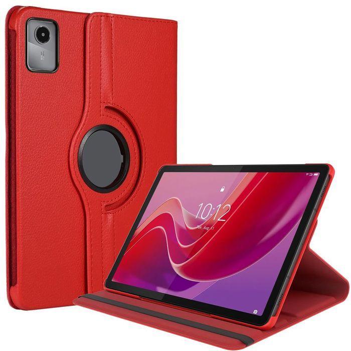 Hülle für Lenovo Tab M11 2024, Stoßfeste Schutzhülle mit Rotierendem Ständer, Rotes Leder-Effekt
