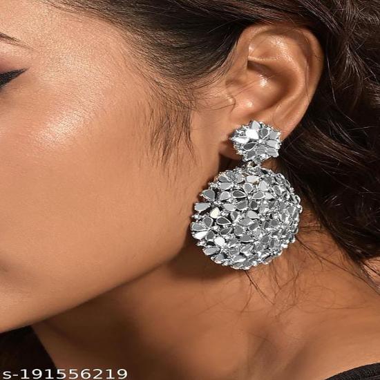 

Болливудские серебряные тона цветочные зеркальные висячие серьги для вечеринок для женщин и девочек