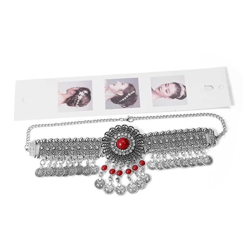 Statement Vintage Choker Necklace Women Bohemain Collares Flower Crystal Rhinestone Blue Beaded Coin Tassel Ethnic Gypsy Jewelry