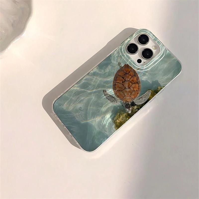 Summer Cool Turtle Pattern Phone Case for iPhone 16 16e 15 14 13 12 11 Pro Max  8 7 Plus Chiffon Texture Back Cover