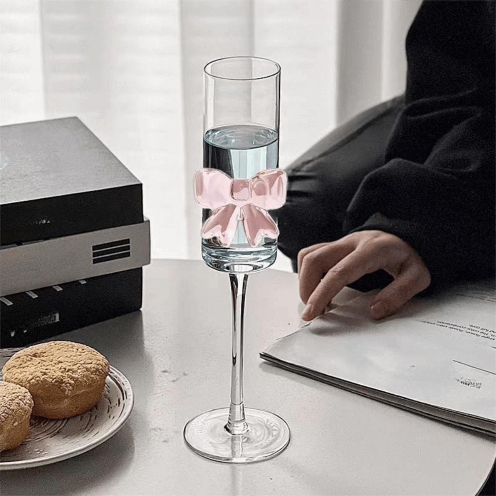 2 Stück Klares Rosa Schleife Champagnerglas Ultra Dünner Kelch Kreative Trinkgläser Partyzubehör