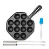 Gusseisen Takoyaki Pfanne, 12-Loch Schwere Quadratische Platte, 1,5" Halbkugel Oktopusbällchen Maker