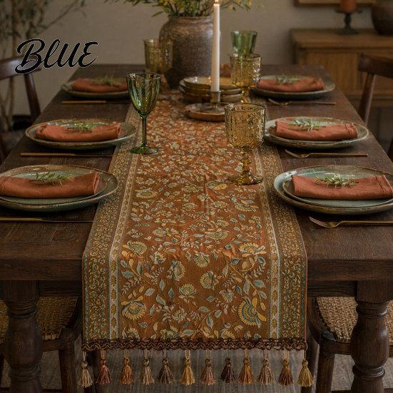Vintage Table Runner Jacquard Runner Floral Elegant Tassel Edge with Tassels for Dining Home Party Decor Durable